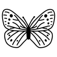 Hand drawn doodle butterfly. Vector sketch illustration, black outline art of insect for web design, icon, print, coloring page