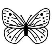 mariposa garabato dibujada a mano. ilustración de boceto vectorial, arte de contorno negro de insecto para diseño web, icono, impresión, página de color vector