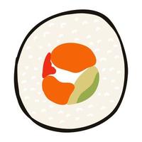 Sushi with salmon in cartoon flat style. Hand drawn Japanese traditional cuisine vector