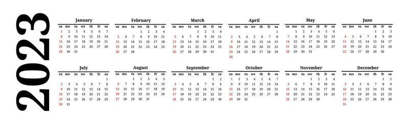 Calendar for 2023 isolated on a white background