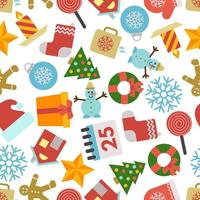 Christmas Seamless Pattern with icons in flat style. Vector illustration