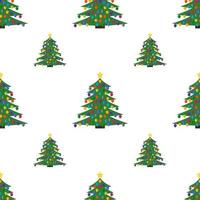 Seamless pattern with Christmas tree with Christmas balls and a star on the top. Vector illustration.