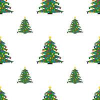 Seamless pattern with Christmas tree with Christmas balls and a star on the top. Vector illustration.