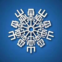 Paper cut snowflake. White snowflake on blue background. Christmas and New Year decoration elements. Vector illustration