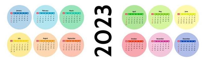 Horizontal calendar for 2023 isolated on a white background. Sunday to Monday, business template. Vector illustration