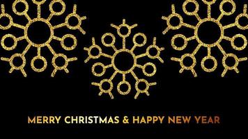 Christmas dark background with gold glitter snowflakes. New year snowflake holiday decoration. Vector illustration