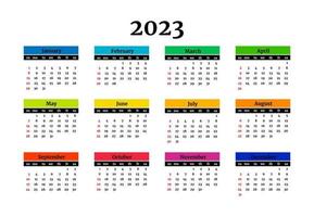 Calendar for 2023 isolated on a white background. Sunday to Monday, business template. Vector illustration