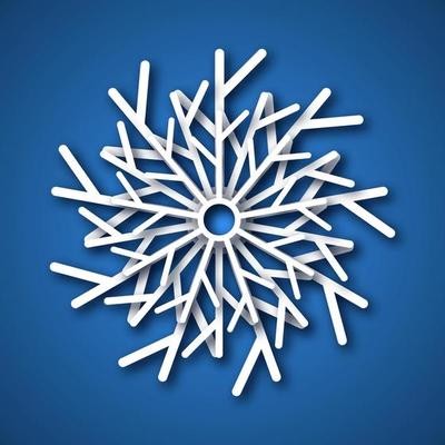 Paper cut snowflake. White snowflake on blue background. Christmas and New Year decoration elements. Vector illustration