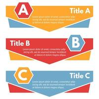 Set of three horizontal colorful options banners. Step by step infographic design template. Vector illustration