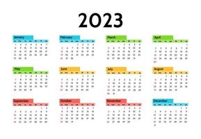 Salendar for 2023 isolated on a white background. Sunday to Monday, business template. Vector illustration