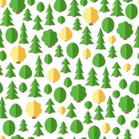 Seamless forest pattern. Seamless background with trees in flat style. Vector forest illustration on white background. Colorful seamless pattern of different trees and bushes.