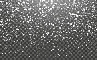 Snowfall and falling snowflakes on dark transparent background. White snowflakes and Christmas snow. Vector illustration