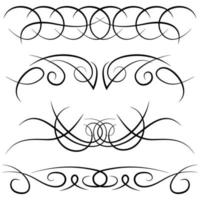 Set of vintage decorative curls, swirls, monograms and calligraphic borders. Line drawing design elements in black color on white background. Vector illustration.