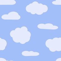 Seamless background with blue sky and white cartoon clouds. Vector illustration.