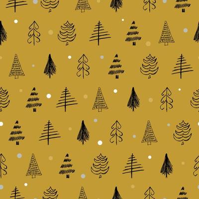 Seamless pattern with hand drawn Christmas trees. Sketched firs. Winter holiday doodle elements. Vector illustration