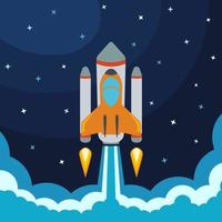 Space rocket launch. Vector illustration with flying rocket. Space travel. Project development. Creative idea.