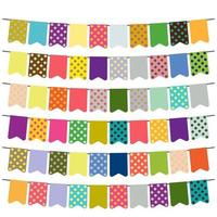 Colorful flags and bunting garlands for decoration. Decor elements with various patterns. Vector illustration