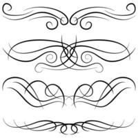 Set of vintage decorative curls, swirls, monograms and calligraphic borders. Line drawing design elements in black color on white background. Vector illustration.