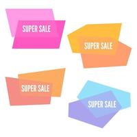 Set of four super sale sticker with abstract colorful geometric forms. Vector illustration