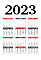 Calendar for 2023 isolated on a white background. Sunday to Monday, business template. Vector illustration