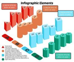 elementos infográficos vectoriales isométricos. gráfico de bloques de negocios sobre fondo blanco. formas básicas en 3d. vector