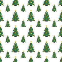 Seamless pattern with Christmas tree with Christmas balls and a star on the top. Vector illustration.