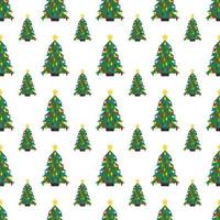 Seamless pattern with Christmas tree with Christmas balls and a star on the top. Vector illustration.