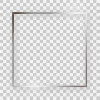 Silver shiny square frame with glowing effects and shadows on transparent background. Vector illustration
