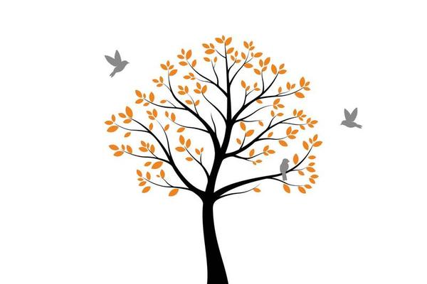 Tree Wall decoration Concept. Bird on branch wall decoration sticker design vector illustration