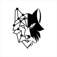 logotipo de lobo medio en negrita y línea vector