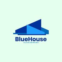plantilla de vector de diseño de logotipo de arquitecto de fachada de casa azul.