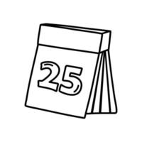 Single hand drawn Christmas calendar with number 25. Doodle for greeting cards, posters, stickers and seasonal design. vector