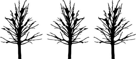 Black trees set isolated on white background. Tree silhouettes. Design of trees for posters, banners and promotional items. Vector illustration