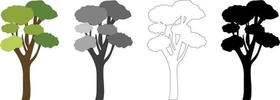 vector de árboles de colección, silueta de árbol, arte de línea de árbol sobre fondo blanco.