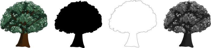 Collection Trees vector, tree silhouette, tree line art on White Background. vector