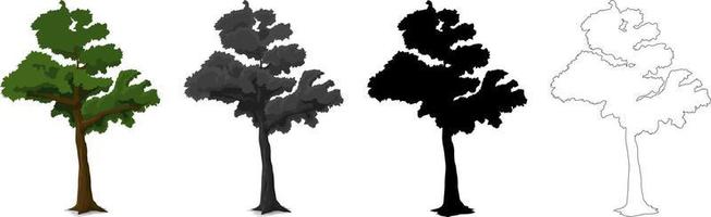 vector de árboles de colección, silueta de árbol, arte de línea de árbol sobre fondo blanco.