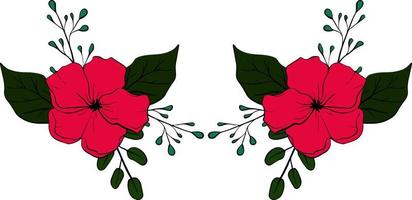 Gorgeous multicolored blooming flowers and leaves border. Spring botanical flat vector illustration on white background