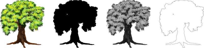 vector de árboles de colección, silueta de árbol, arte de línea de árbol sobre fondo blanco.