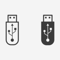 usb, flash, conjunto de signos de símbolo de vector de icono de unidad