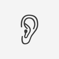 vector de icono de oído humano aislado. Escuchar, oír, sentido auditivo, signo de símbolo de percepción.