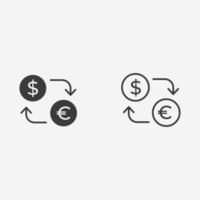 conjunto de vectores de icono de conversión de cambio de moneda. signo de símbolo de transferencia de euro dólar