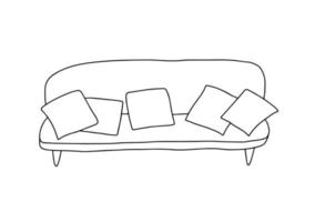 Cozy sofa with pillows doodle illustration vector