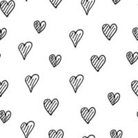 Doodle corazones de patrones sin fisuras. lindos corazones aislados sobre fondo blanco. vector