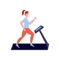 Happy Woman running on treadmill. Vector sport woman on treadmille illustration