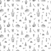 Party elementsa doodle pattern. Vector hand drawn happy birthday seamless pattern