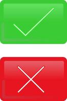 Check mark and cross, accepted and rejected, approved and rejected, correct and incorrect, true and false. Green and red color.