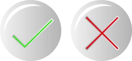 Accepted and rejected, tick and cross, approved and rejected, correct and incorrect, true and false. Green and red color.