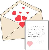 Romántica declaración de amor. sobre abierto, carta postal con corazón. elemento de diseño vector