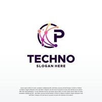 P  initial Pixel technology logo designs concept vector, Network Internet Digital Wire logo vector