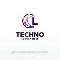 L initial Pixel technology logo designs concept vector, Network Internet Digital Wire logo vector